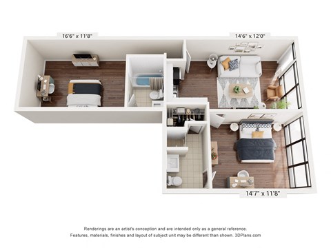 Floor plan for 2 beds, 2 baths, 924 sqft